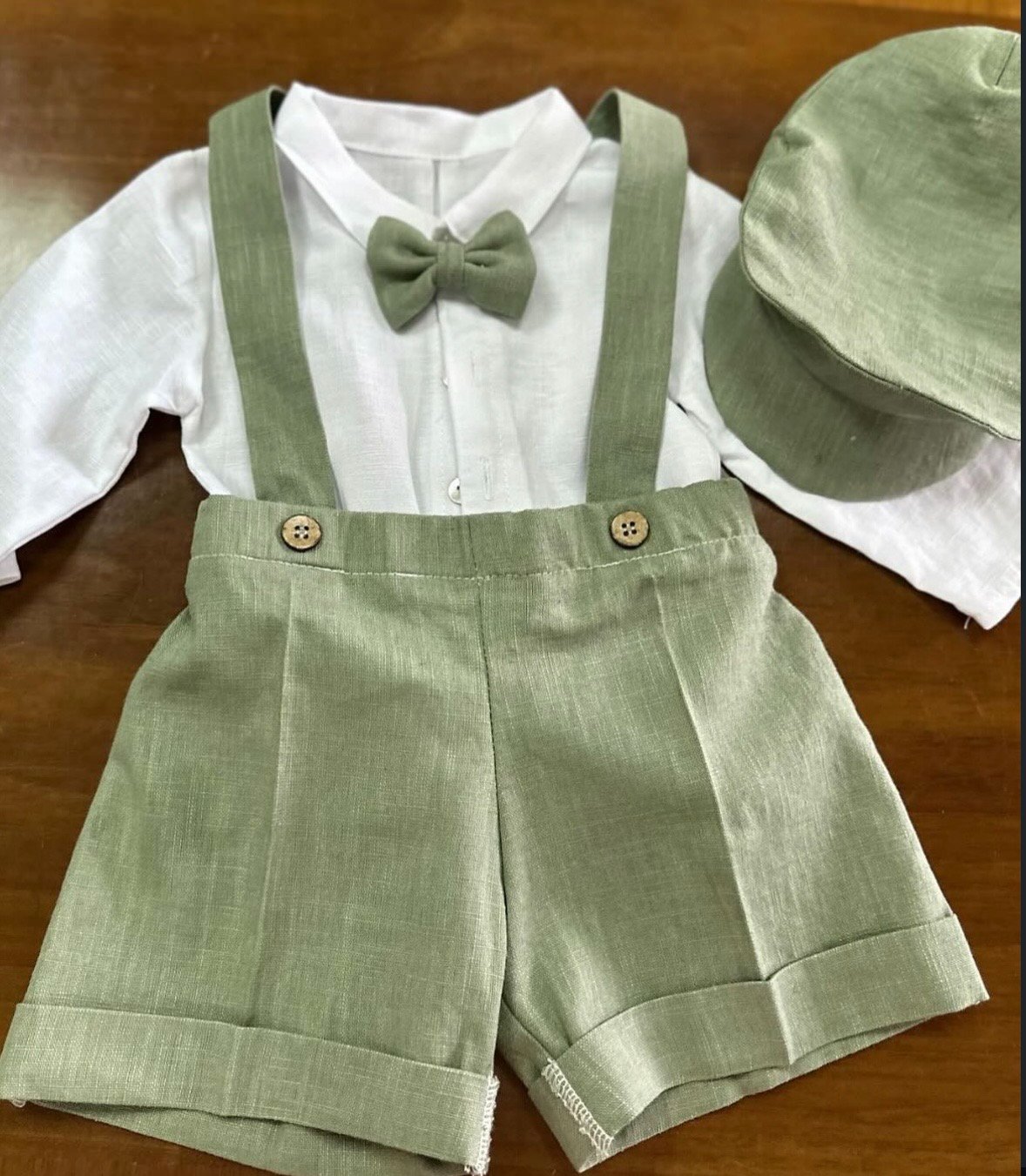 Set botez băieți verde cu papion - Atelier Cataleya